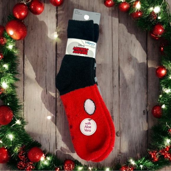 Disney Mickey Mouse Majesty Spa 2-Pack Socks W/Aloe Vera Size 4-10 - Picture 1 of 7